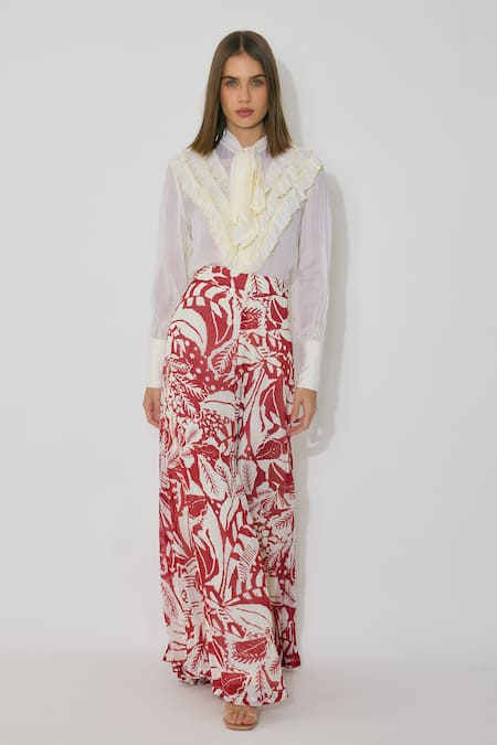 Buy Koai Off White Chiffon Floral Print Flared Pants Online at Aza Fashions Buy_Koai_Off White Chiffon Floral Print Flared Pants _Online_at_Aza_Fashions