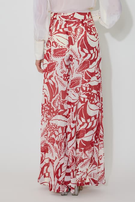 Shop Koai Off White Chiffon Floral Print Flared Pants Online at Aza Fashions Shop_Koai_Off White Chiffon Floral Print Flared Pants _Online_at_Aza_Fashions