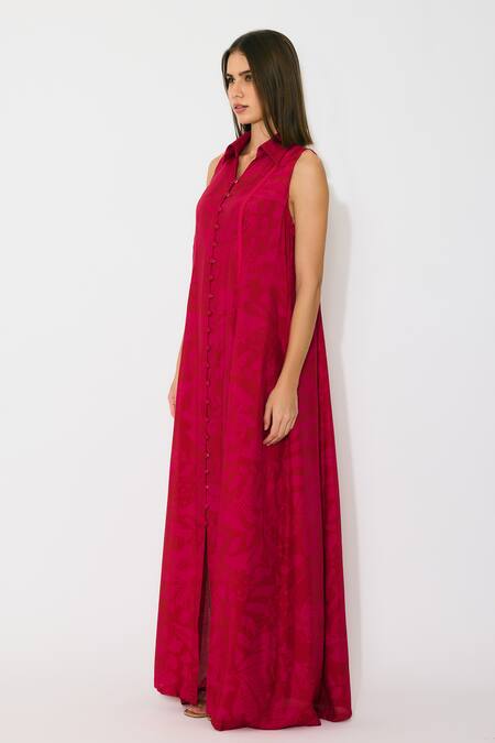 Koai_Pink Muslin, Cotton, Silk Collared Sleeveless Shirt Dress _Online_at_Aza_Fashions