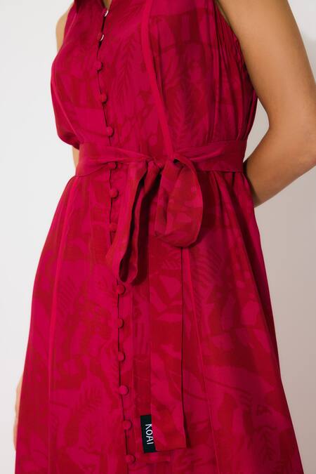 Shop_Koai_Pink Muslin, Cotton, Silk Collared Sleeveless Shirt Dress _Online_at_Aza_Fashions
