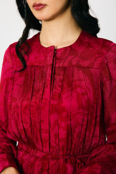 Shop_Koai_Pink Chiffon Round Neck Hot Red Short Dress _Online_at_Aza_Fashions