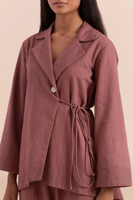 Shop_Priya Chaudhary_Pink Twill, Cotton Collared Onion Top And Pant Set_Online_at_Aza_Fashions