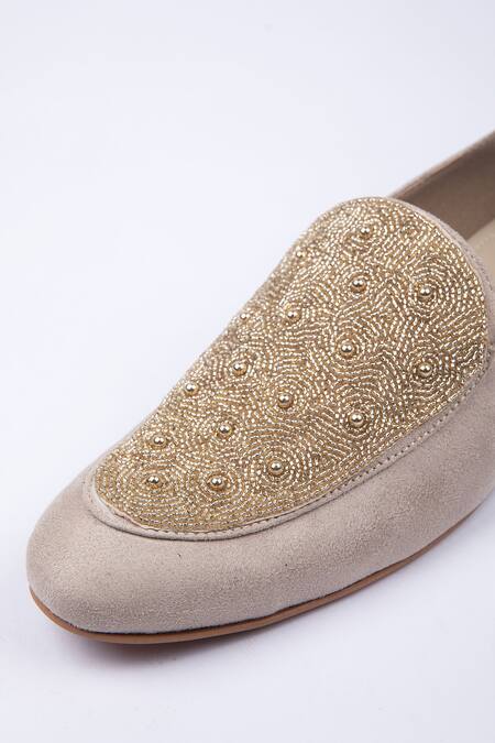 SCHON ZAPATO_Beige Shahi Hand-embroidered Shoes _Online_at_Aza_Fashions