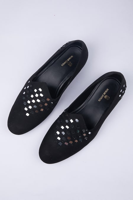 SCHON ZAPATO Geometric Pattern Black Loafer 