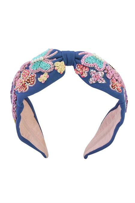 Nazaakat By Samara Singh_Blue Embroidery Butterfly Hair Band _Online_at_Aza_Fashions