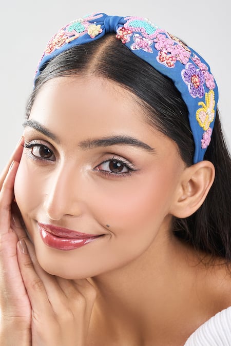 Buy_Nazaakat By Samara Singh_Blue Embroidery Butterfly Hair Band _Online_at_Aza_Fashions