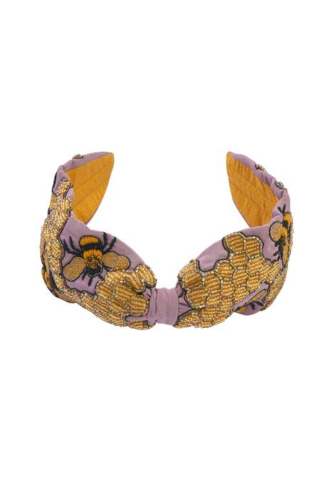 Nazaakat By Samara Singh_Purple Embroidery Hand Honey Hairband _Online_at_Aza_Fashions