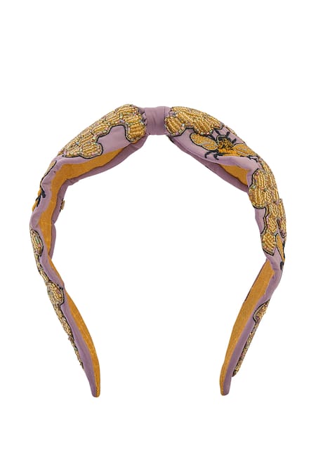 Buy_Nazaakat By Samara Singh_Purple Embroidery Hand Honey Hairband _Online_at_Aza_Fashions