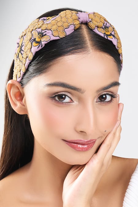 Nazaakat By Samara Singh Purple Embroidery Hand Honey Hairband 