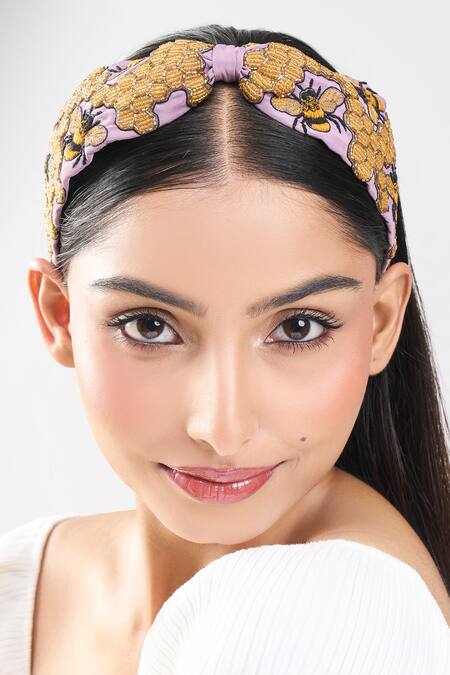 Nazaakat By Samara Singh_Purple Embroidery Hand Honey Hairband _at_Aza_Fashions