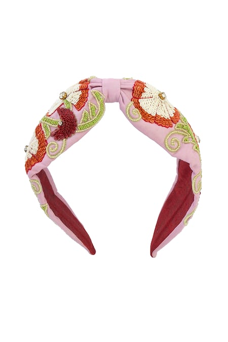 Nazaakat By Samara Singh_Purple Embroidery Hand Flower Hairband _Online_at_Aza_Fashions
