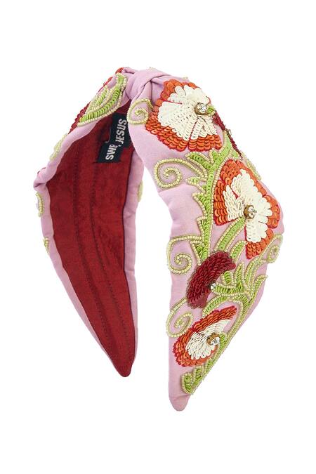 Nazaakat By Samara Singh_Purple Embroidery Hand Flower Hairband _at_Aza_Fashions