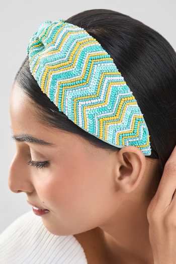 Buy Nazaakat By Samara Singh Green Beads Chevron Pattern Hairband at Aza Fashions Buy_Nazaakat By Samara Singh_Green Beads Chevron Pattern Hairband _at_Aza_Fashions
