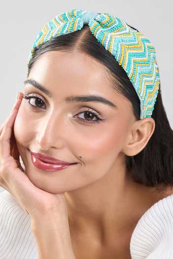 Nazaakat By Samara Singh Green Beads Chevron Pattern Hairband at Aza Fashions Nazaakat By Samara Singh_Green Beads Chevron Pattern Hairband _at_Aza_Fashions