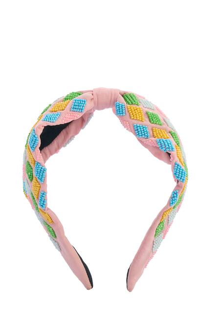 Buy_Nazaakat By Samara Singh_Pink Beads Colorful Hand Embroidered Hairband _Online_at_Aza_Fashions
