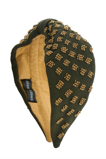 Buy_Nazaakat By Samara Singh_Olive Green Beads Barfi Hairband _Online_at_Aza_Fashions