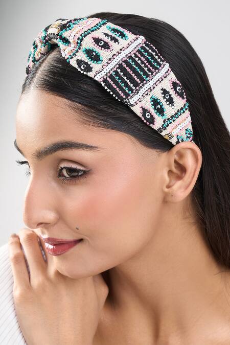 Nazaakat By Samara Singh Black Beads, Embroidery Hand Eye Design Hairband Online at Aza Fashions Nazaakat By Samara Singh_Black Beads, Embroidery Hand Eye Design Hairband _Online_at_Aza_Fashions