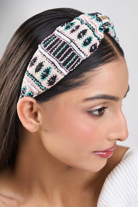Buy Nazaakat By Samara Singh Black Beads, Embroidery Hand Eye Design Hairband Online at Aza Fashions Buy_Nazaakat By Samara Singh_Black Beads, Embroidery Hand Eye Design Hairband _Online_at_Aza_Fashions