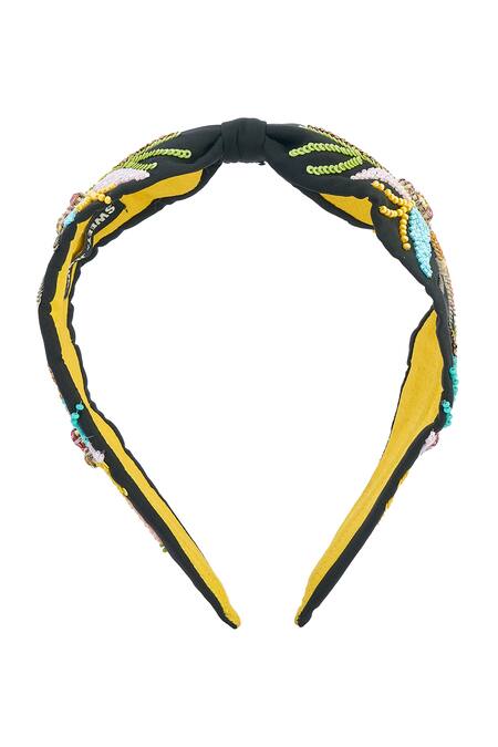 Samyukta Singhania_Black Beads, Embroidery Colorful Hand Hairband _Online_at_Aza_Fashions