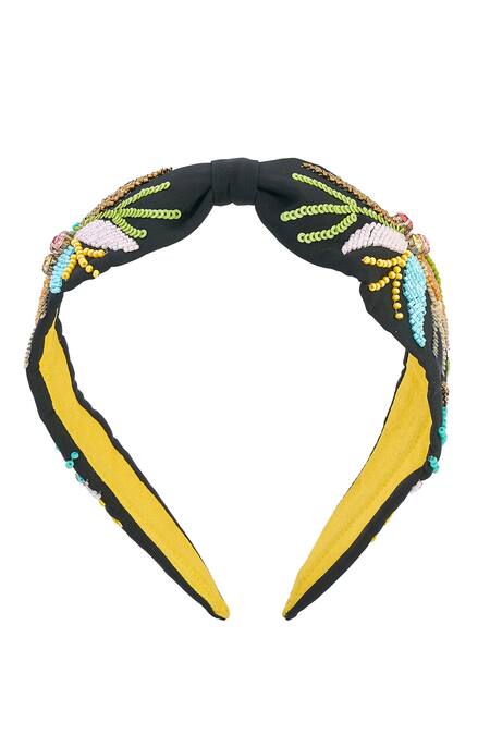 Buy_Samyukta Singhania_Black Beads, Embroidery Colorful Hand Hairband _Online_at_Aza_Fashions