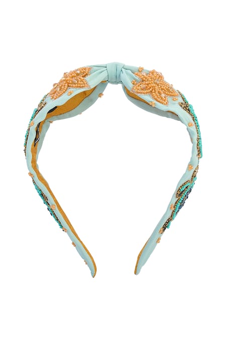 Nazaakat By Samara Singh_Blue Embroidery Turtle And Starfish Hairband _Online_at_Aza_Fashions