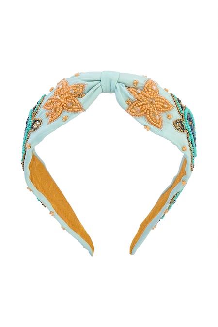 Buy_Nazaakat By Samara Singh_Blue Embroidery Turtle And Starfish Hairband _Online_at_Aza_Fashions