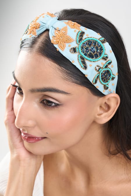 Nazaakat By Samara Singh Blue Embroidery Turtle And Starfish Hairband 