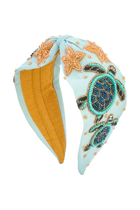 Nazaakat By Samara Singh_Blue Embroidery Turtle And Starfish Hairband _at_Aza_Fashions