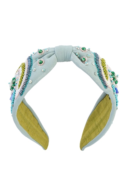 Buy_Samyukta Singhania_Gray Beads, Embroidery Leaf And Flower Design Hairband _Online_at_Aza_Fashions