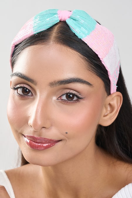 Shop_Nazaakat By Samara Singh_Pink Sequins, Embroidery Hand Hairband _Online_at_Aza_Fashions