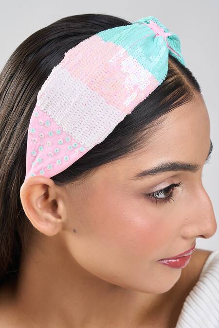 Nazaakat By Samara Singh_Pink Sequins, Embroidery Hand Hairband _at_Aza_Fashions