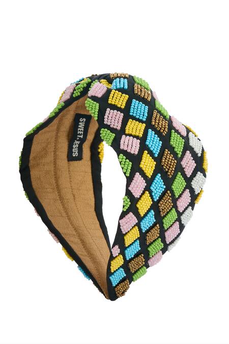 Nazaakat By Samara Singh_Black Beads Colorful Hand Embroidered Hairband _Online_at_Aza_Fashions