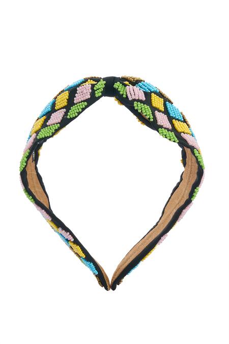 Buy_Nazaakat By Samara Singh_Black Beads Colorful Hand Embroidered Hairband _Online_at_Aza_Fashions