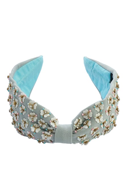 Nazaakat By Samara Singh Light Grey Embroidered Hairband 