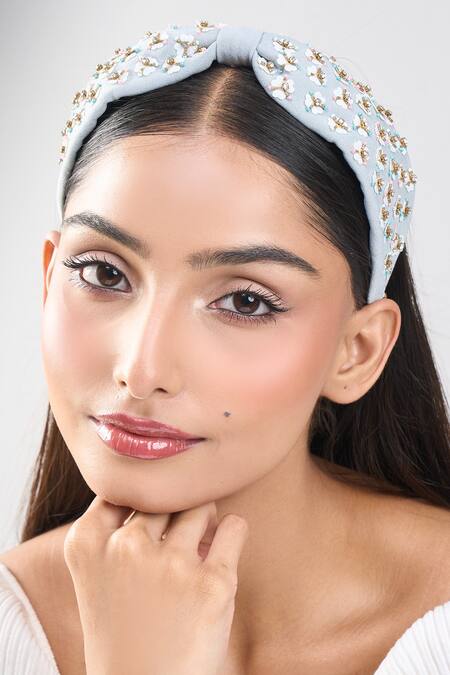 Shop_Nazaakat By Samara Singh_Gray Sequins Light Grey Embroidered Hairband _Online_at_Aza_Fashions