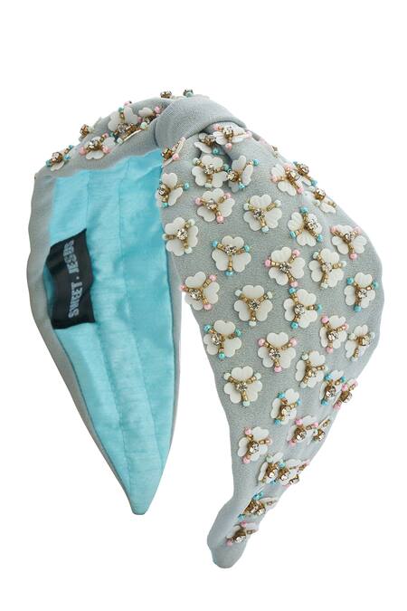 Nazaakat By Samara Singh_Gray Sequins Light Grey Embroidered Hairband _at_Aza_Fashions
