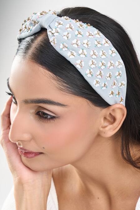 Buy_Nazaakat By Samara Singh_Gray Sequins Light Grey Embroidered Hairband 