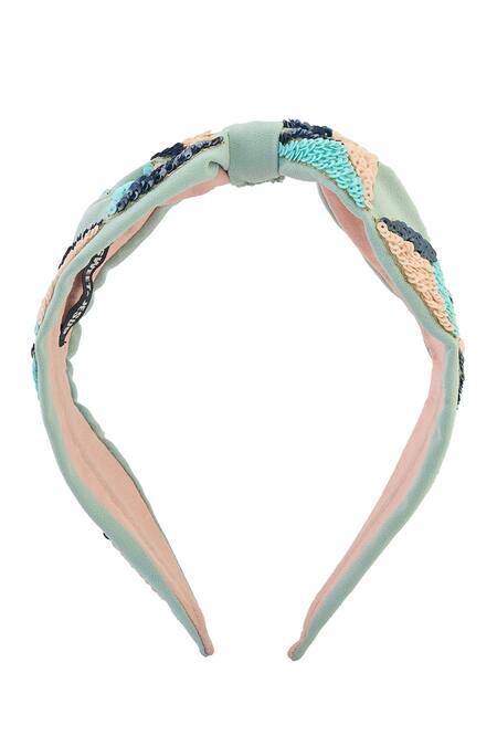 Nazaakat By Samara Singh_Green Sequins Triangle Hand Embroidered Hairband _Online_at_Aza_Fashions
