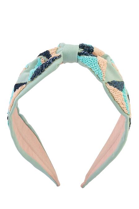 Shop_Nazaakat By Samara Singh_Green Sequins Triangle Hand Embroidered Hairband _Online_at_Aza_Fashions
