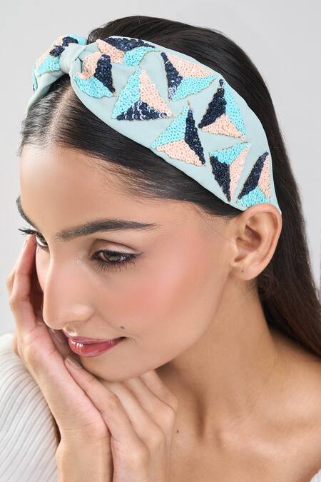 Nazaakat By Samara Singh_Green Sequins Triangle Hand Embroidered Hairband _at_Aza_Fashions