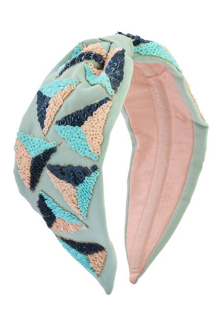 Buy_Nazaakat By Samara Singh_Green Sequins Triangle Hand Embroidered Hairband 