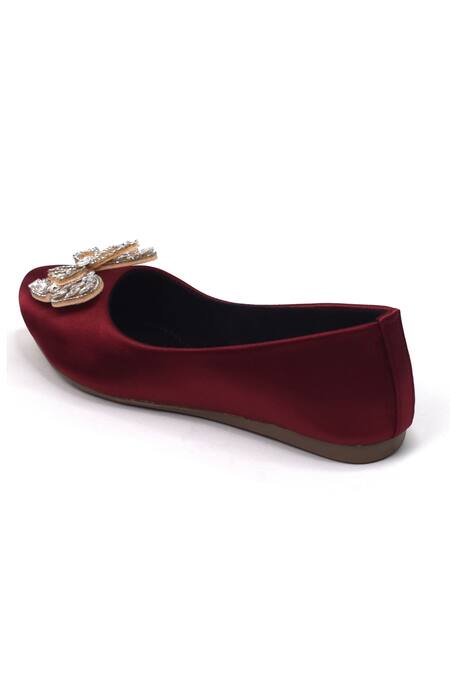 Buy_Yassio_Maroon Butterfly Ballerinas With Embellishments _Online_at_Aza_Fashions