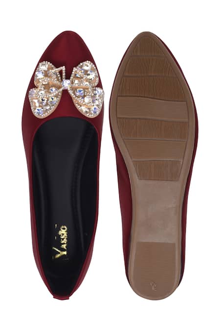 Shop_Yassio_Maroon Butterfly Ballerinas With Embellishments _Online_at_Aza_Fashions