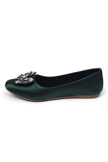 Yassio_Green Butterfly Embellished Ballerinas _Online_at_Aza_Fashions