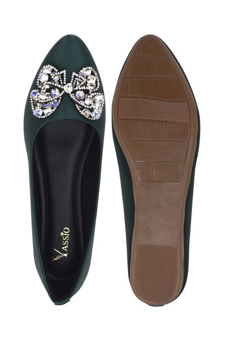 Shop_Yassio_Green Butterfly Embellished Ballerinas _Online_at_Aza_Fashions