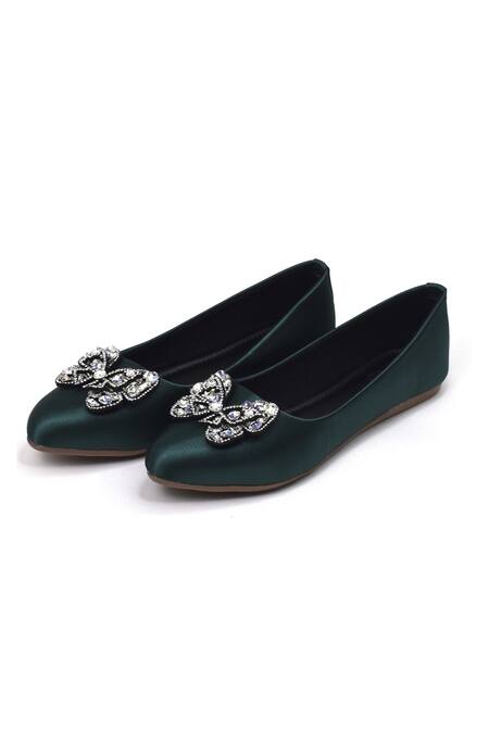 Shop_Yassio_Green Butterfly Embellished Ballerinas _at_Aza_Fashions