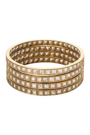 Nazaakat By Samara Singh Gold & White Stone Embellished Bangle Set 