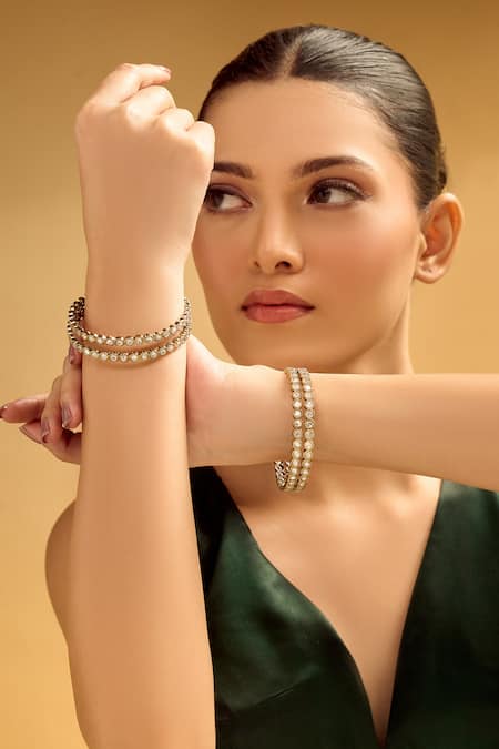 Samyukta Singhania Gold & White Beaded Bangles Set 
