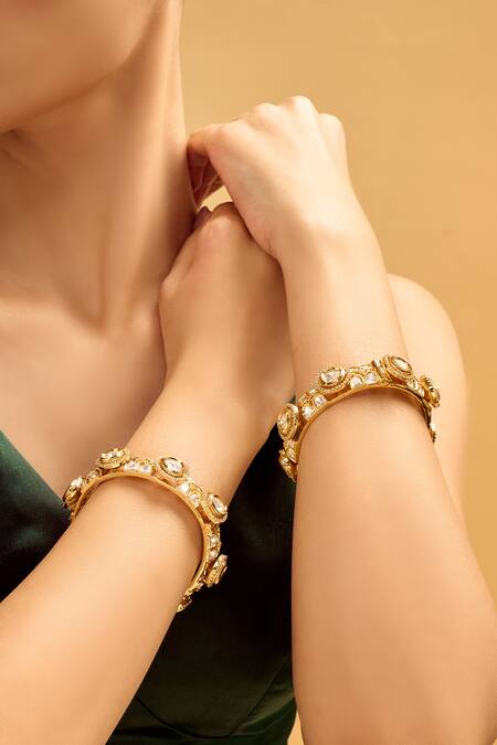 Nazaakat By Samara Singh_Gold Plated Stones Embellished Bangles Set _at_Aza_Fashions