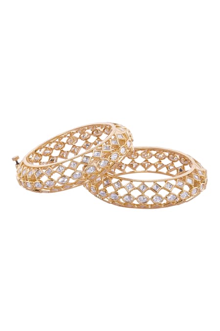 Nazaakat By Samara Singh Gold & White Stone Embellished Bangles 